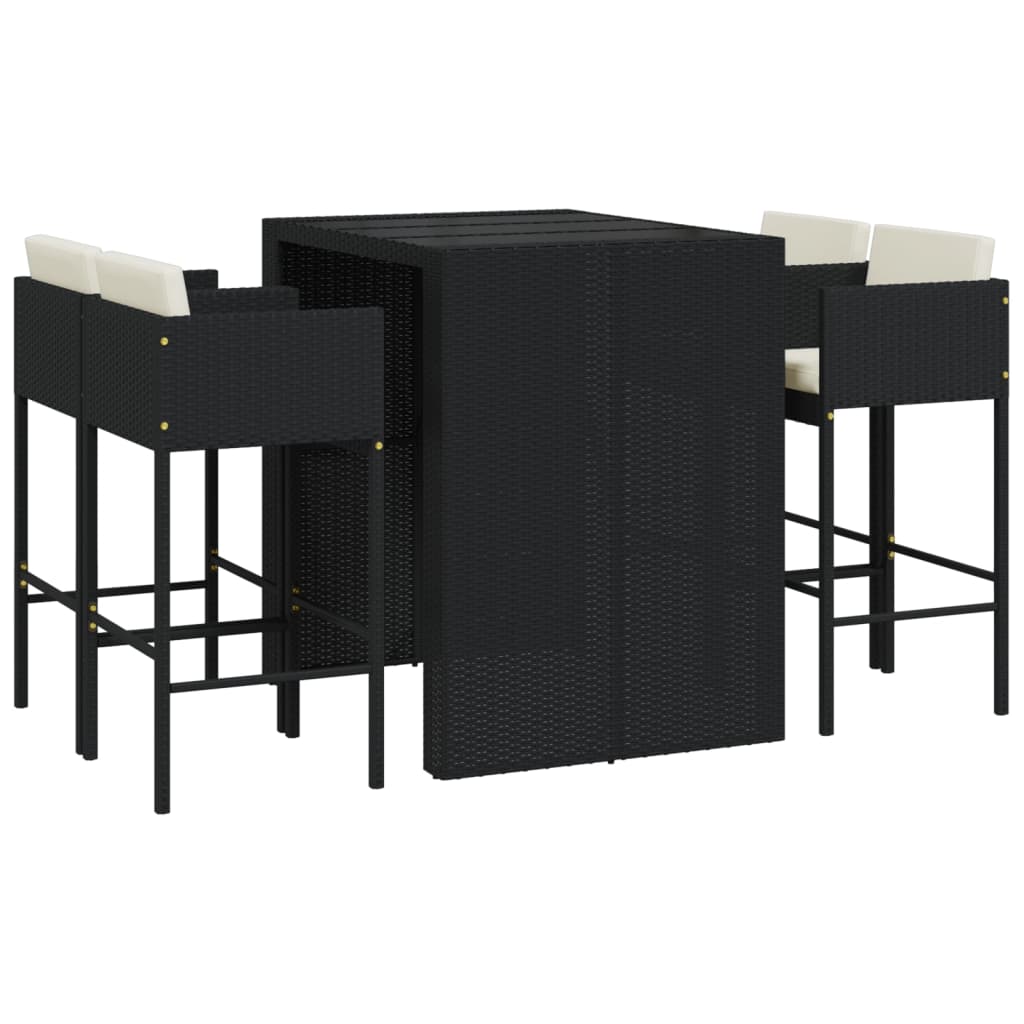 vidaXL 5 Piece Garden Bar Set with Cushions Black Poly Rattan 2