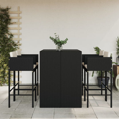 vidaXL 5 Piece Garden Bar Set with Cushions Black Poly Rattan 1