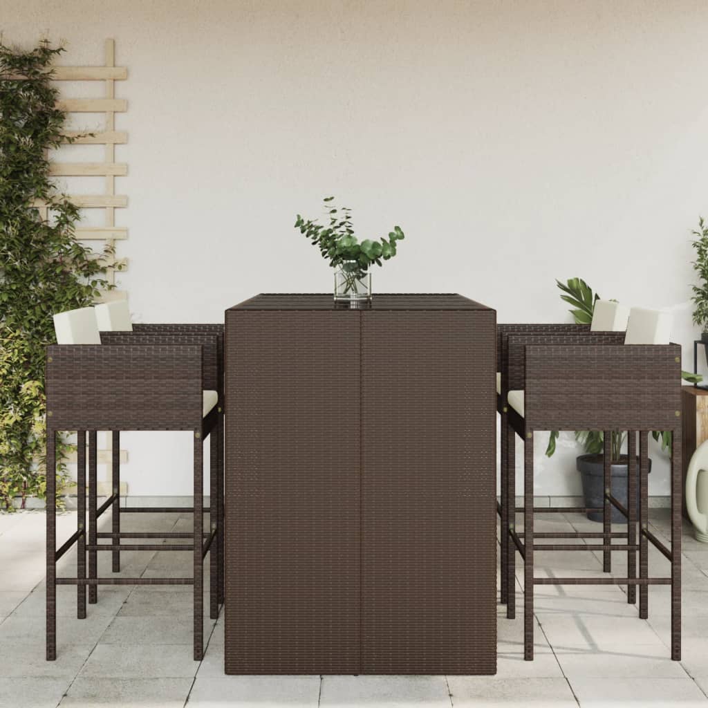 vidaXL 5 Piece Garden Bar Set with Cushions Brown Poly Rattan 1