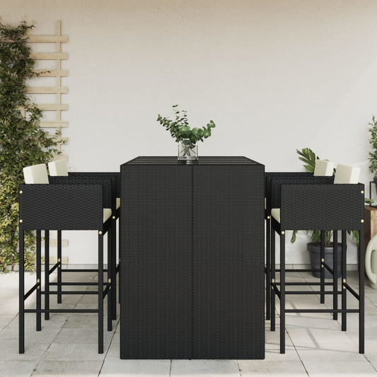 5 Piece Garden Bar Set with Cushions Poly Rattan Black