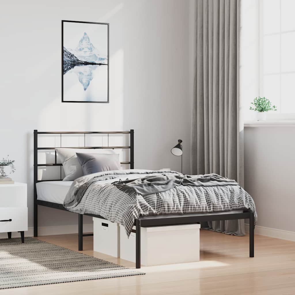 Metal Bed Frame without Mattress with Headboard Black 100 cm 190 cm