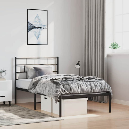 Metal Bed Frame without Mattress with Headboard Black 100 cm 200 cm