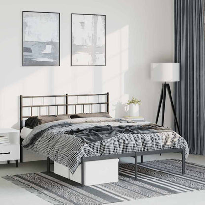 Metal Bed Frame without Mattress with Headboard Black 135 cm 190 cm