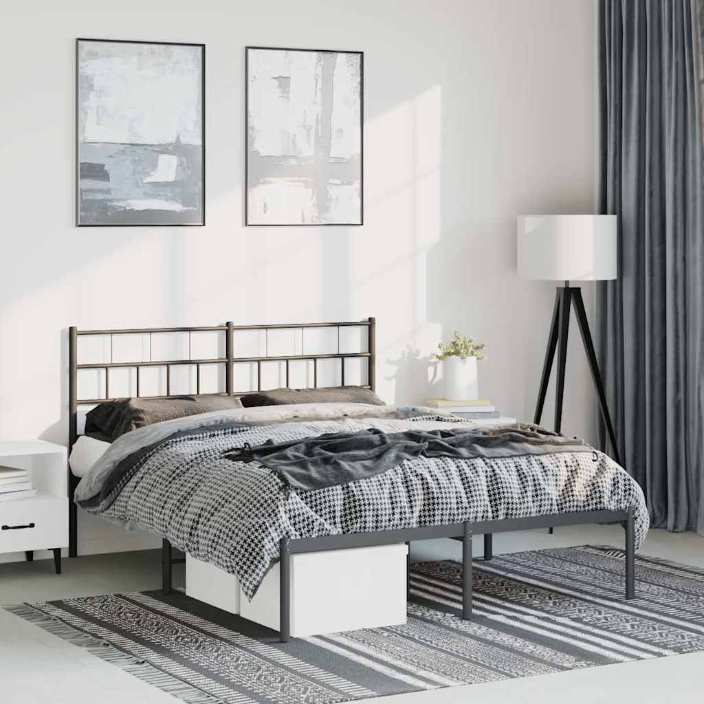 Metal Bed Frame without Mattress with Headboard Black 150 cm 200 cm