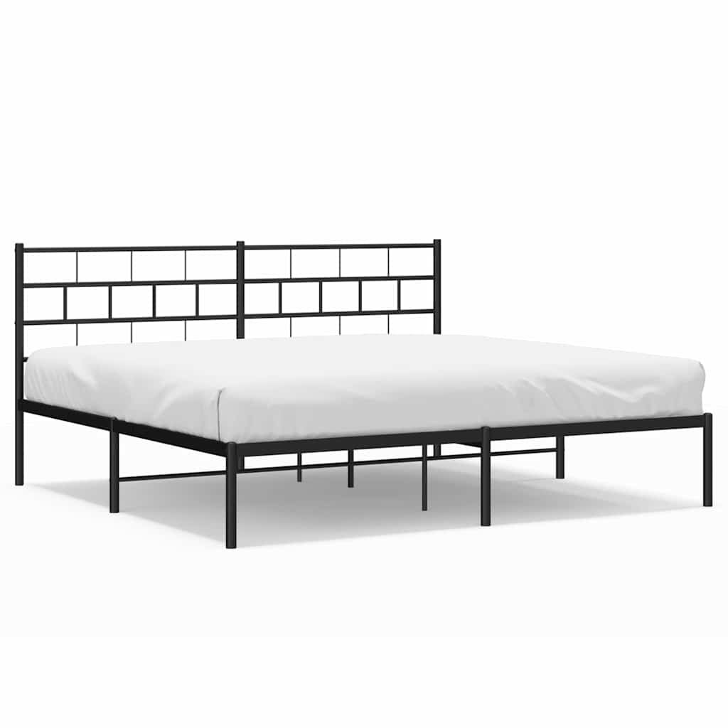Metal Bed Frame without Mattress with Headboard Black 193 cm 203 cm