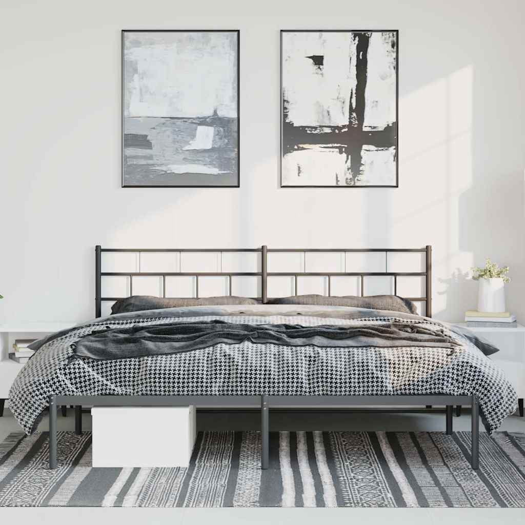 Metal Bed Frame without Mattress with Headboard Black 193 cm 203 cm