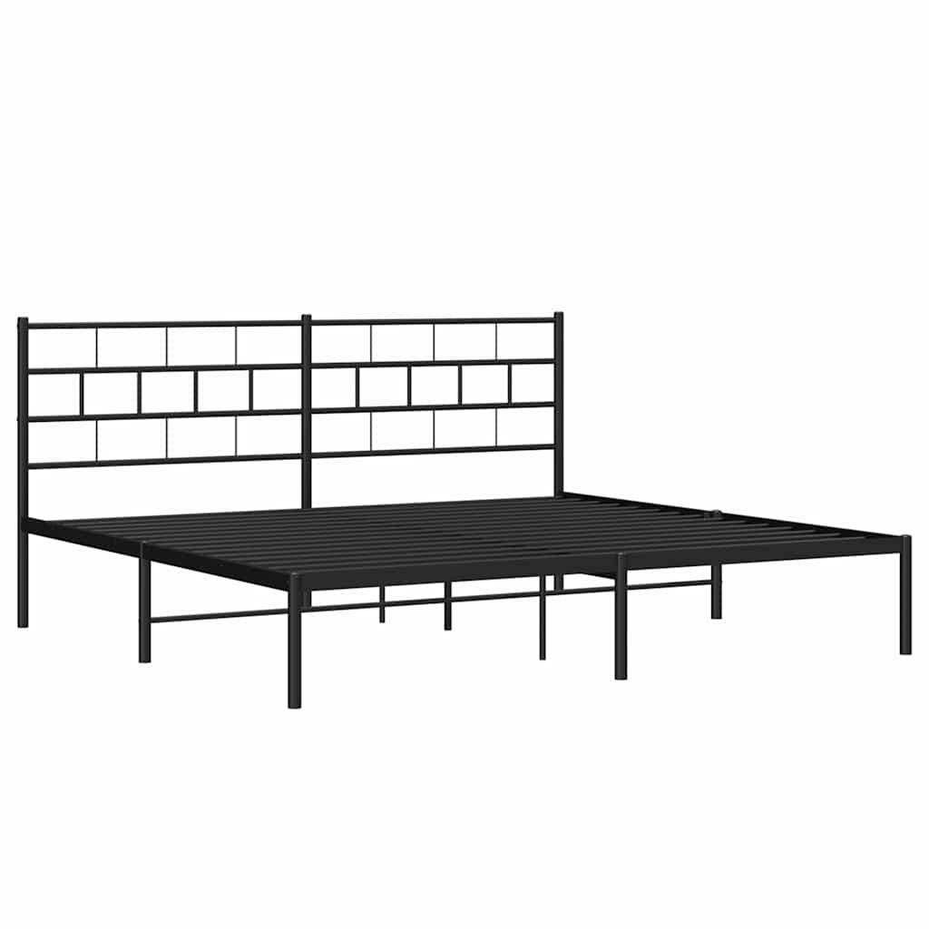Metal Bed Frame without Mattress with Headboard Black 193 cm 203 cm