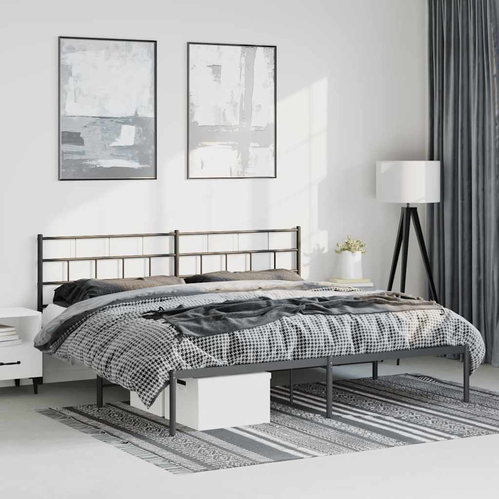 Metal Bed Frame without Mattress with Headboard Black 193 cm 203 cm