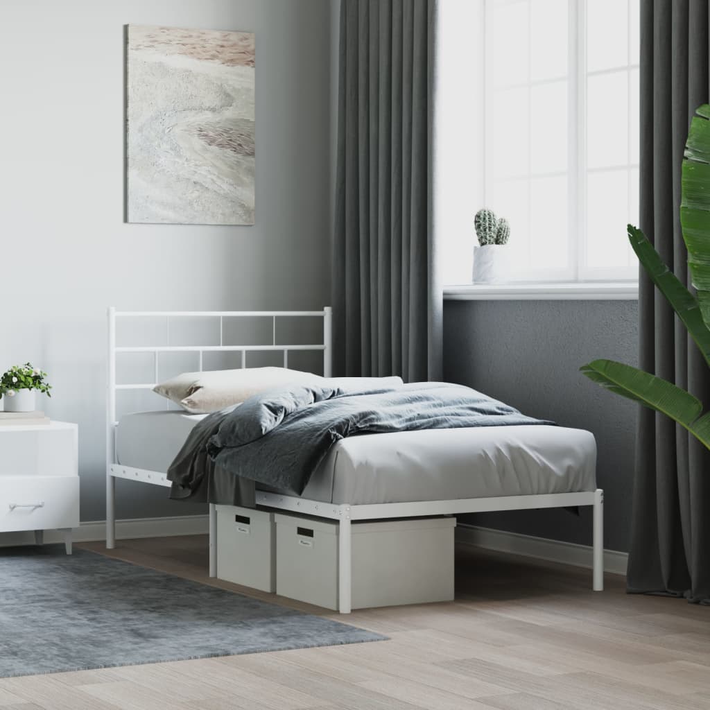 Metal Bed Frame without Mattress with Headboard White 75 cm 190 cm