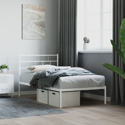 Metal Bed Frame without Mattress with Headboard White 75 cm 190 cm