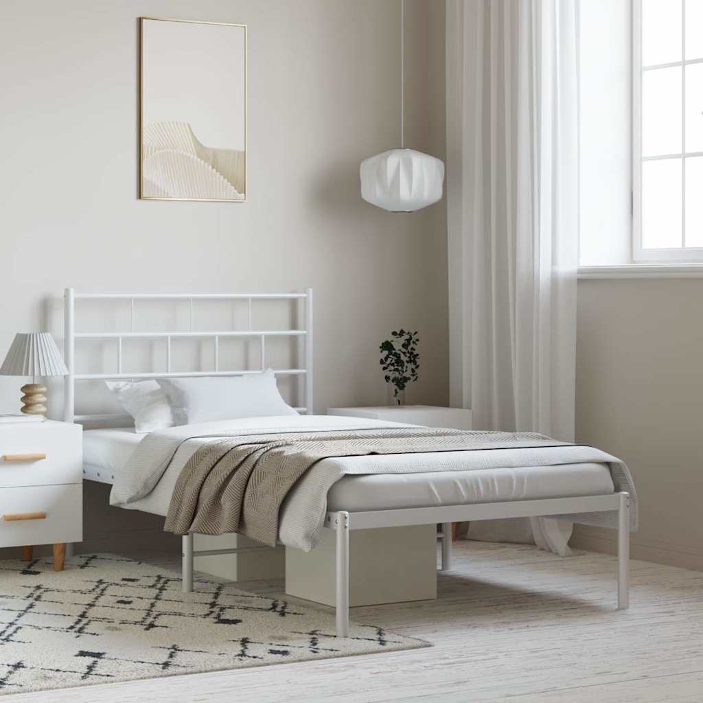 Metal Bed Frame without Mattress with Headboard White 100 cm 190 cm