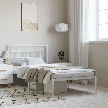 Metal Bed Frame without Mattress with Headboard White 100 cm 190 cm