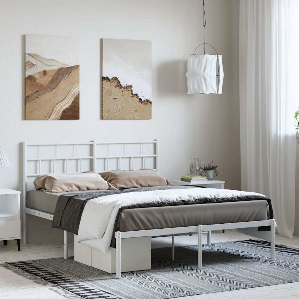 Metal Bed Frame without Mattress with Headboard White 150 cm 200 cm