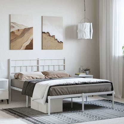 Metal Bed Frame without Mattress with Headboard White 150 cm 200 cm