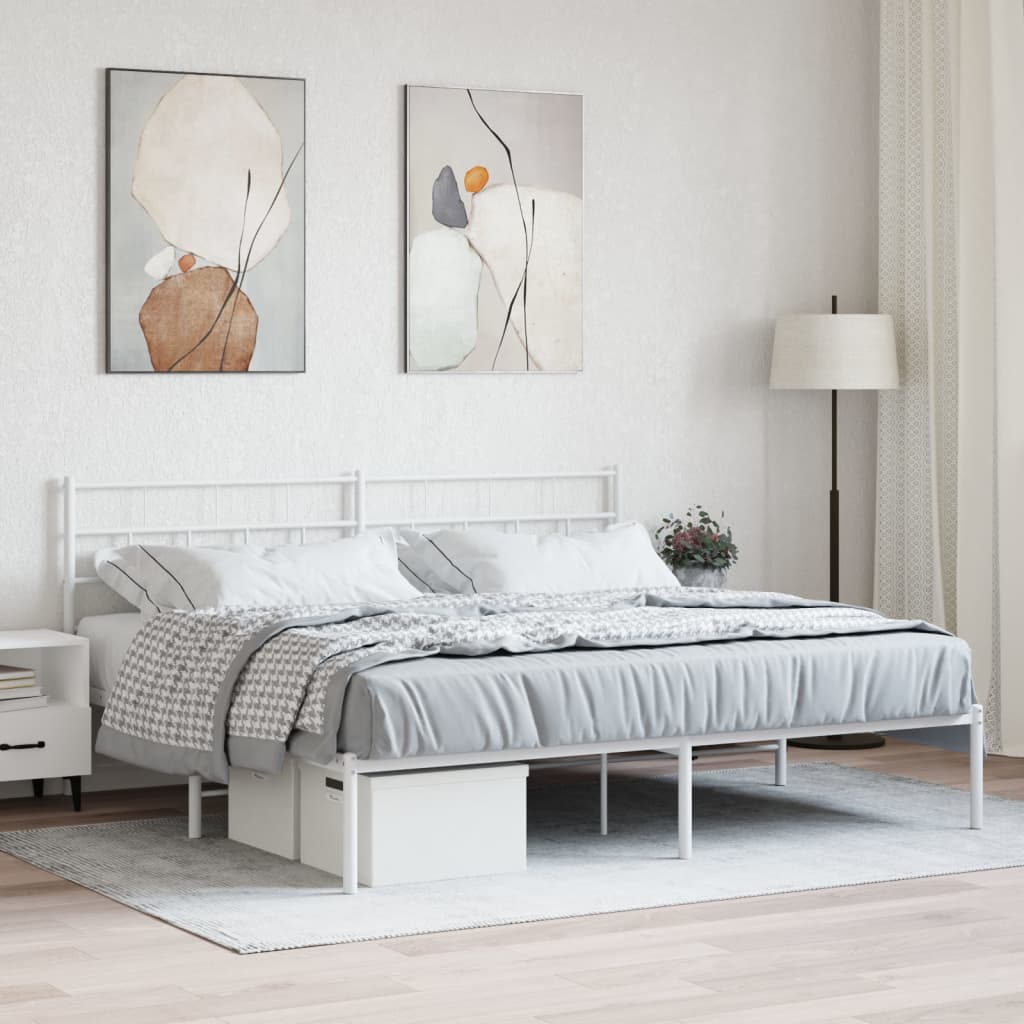 Metal Bed Frame without Mattress with Headboard White 180 cm 200 cm