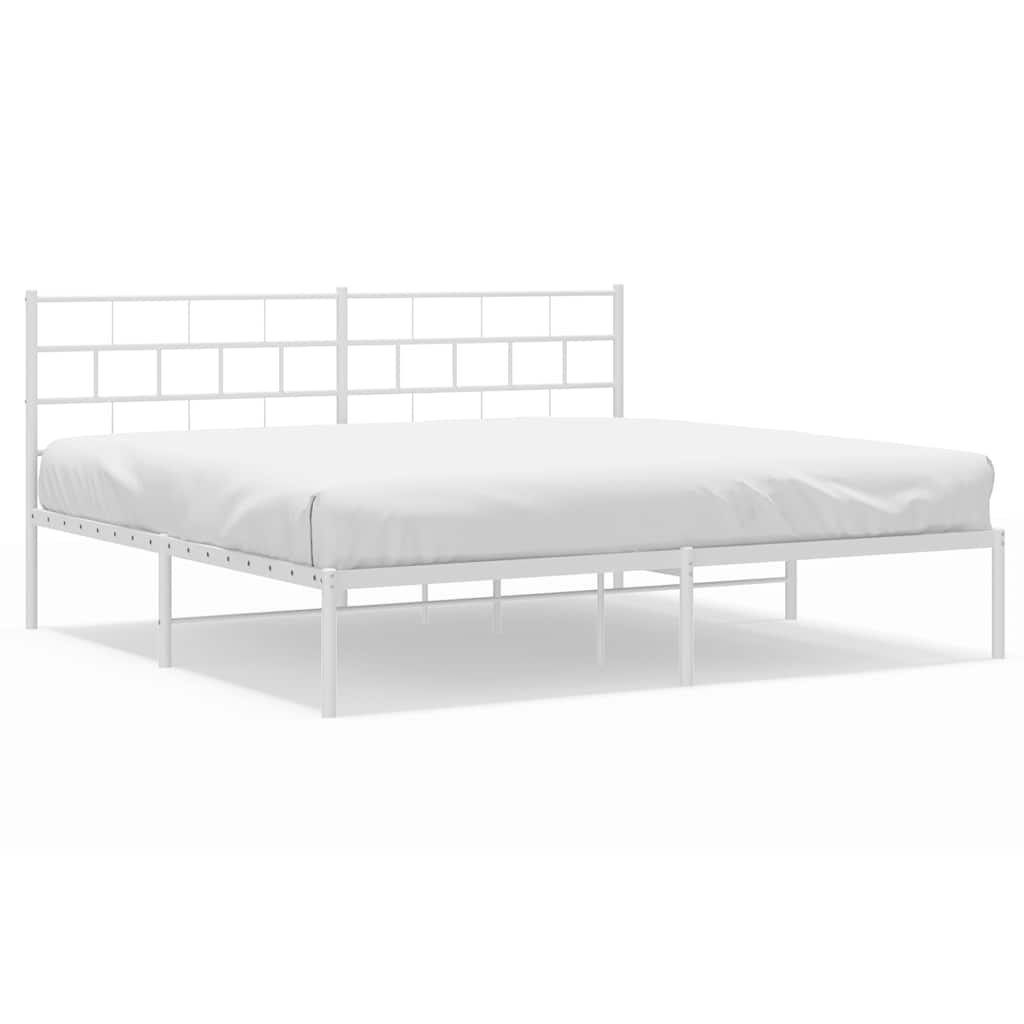 Metal Bed Frame without Mattress with Headboard White 193 cm 203 cm
