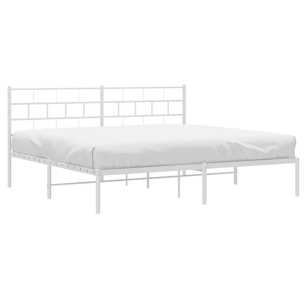 Metal Bed Frame without Mattress with Headboard White 193 cm 203 cm