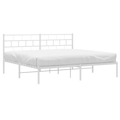 Metal Bed Frame without Mattress with Headboard White 193 cm 203 cm