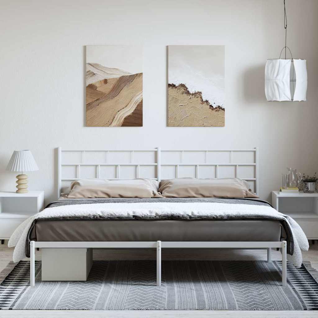 Metal Bed Frame without Mattress with Headboard White 193 cm 203 cm