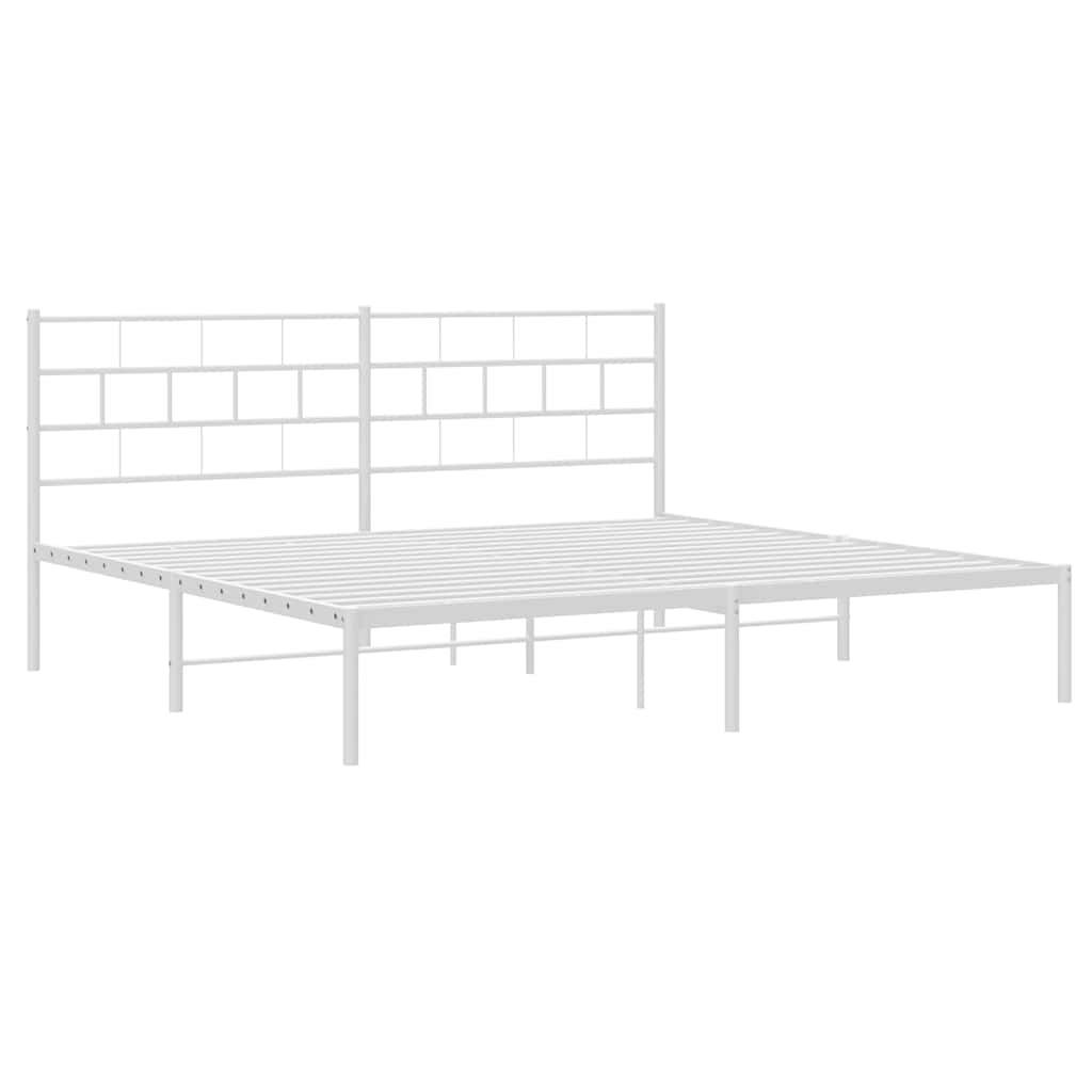 Metal Bed Frame without Mattress with Headboard White 193 cm 203 cm