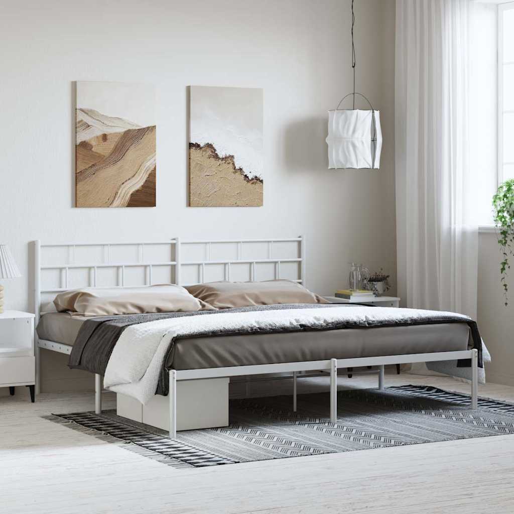 Metal Bed Frame without Mattress with Headboard White 193 cm 203 cm