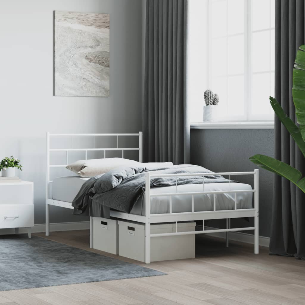 Metal Bed Frame without Mattress with Footboard with Headboard & Footboard White 107 cm 203 cm