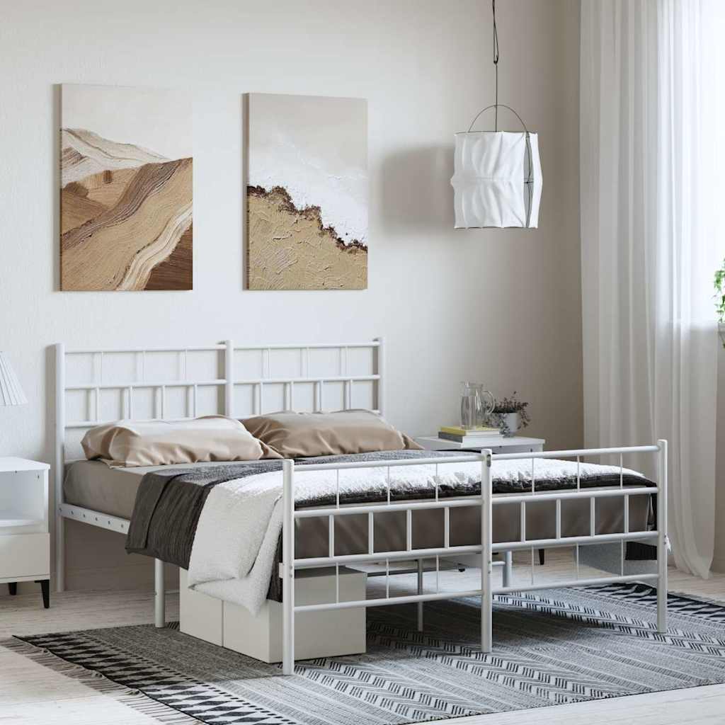Metal Bed Frame without Mattress with Footboard with Headboard & Footboard White 135 cm 190 cm