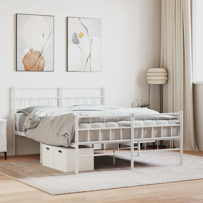Metal Bed Frame without Mattress with Footboard with Headboard & Footboard White 140 cm 190 cm
