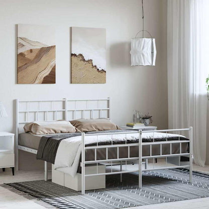 Metal Bed Frame without Mattress with Footboard with Headboard & Footboard White 150 cm 200 cm