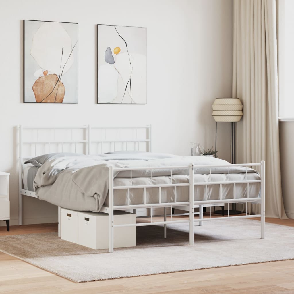 Metal Bed Frame without Mattress with Footboard with Headboard & Footboard White 160 cm 200 cm