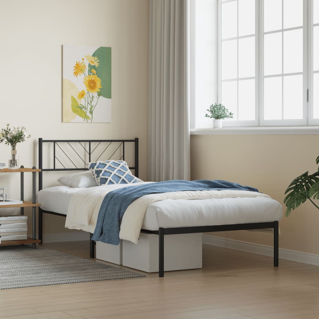 Metal Bed Frame without Mattress with Headboard Black 75 cm 190 cm