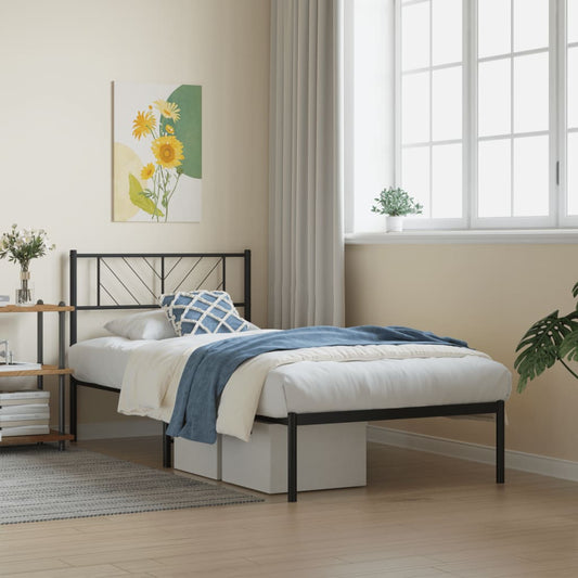 Metal Bed Frame without Mattress with Headboard Black 75 cm 190 cm