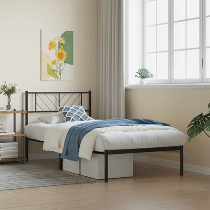 Metal Bed Frame without Mattress with Headboard Black 90 cm 190 cm