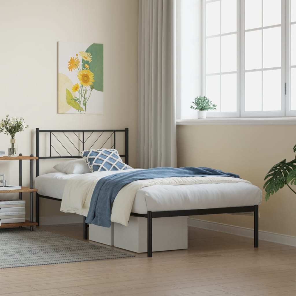 Metal Bed Frame without Mattress with Headboard Black 90 cm 200 cm