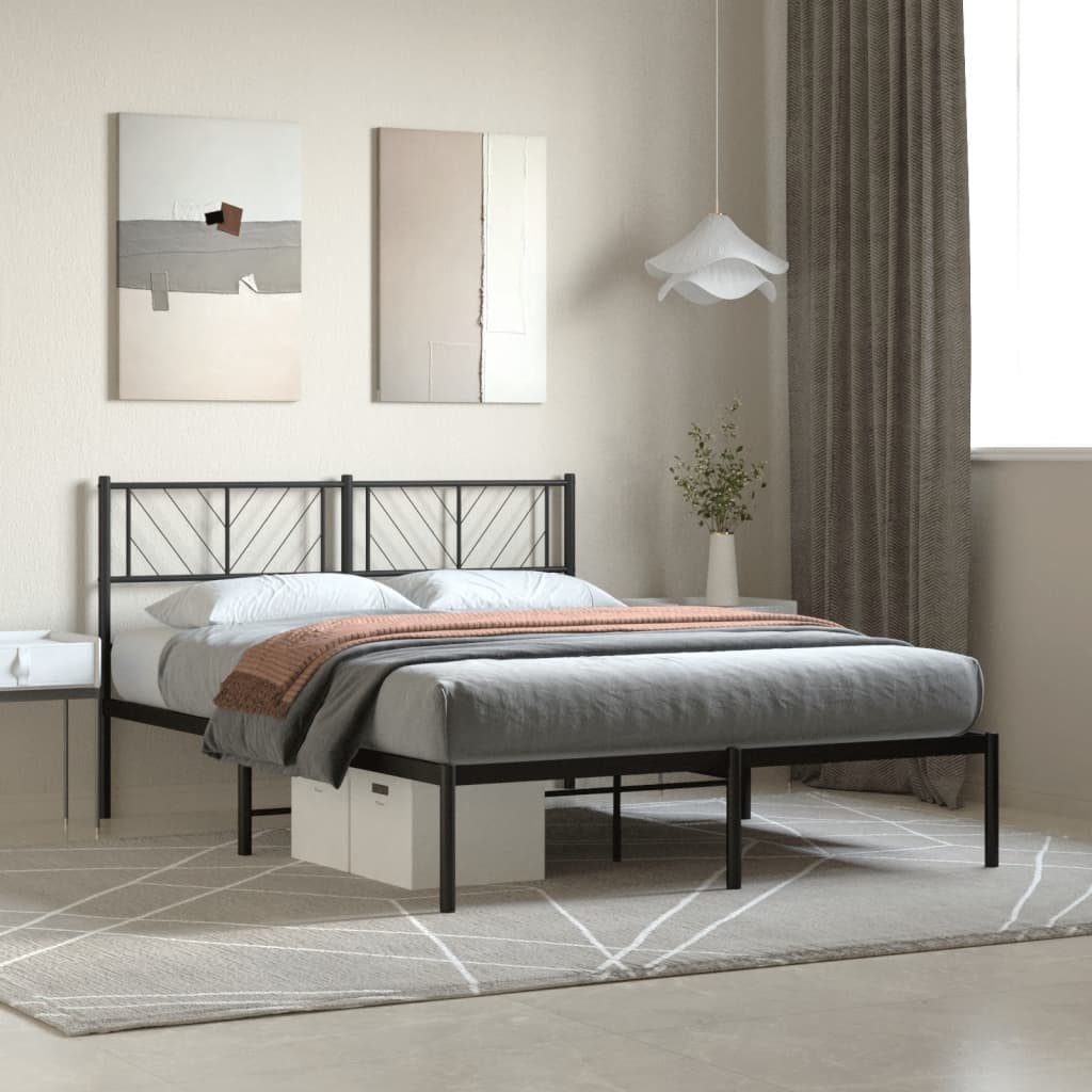 Metal Bed Frame without Mattress with Headboard Black 140 cm 200 cm