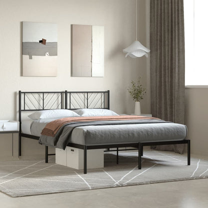 Metal Bed Frame without Mattress with Headboard Black 140 cm 200 cm