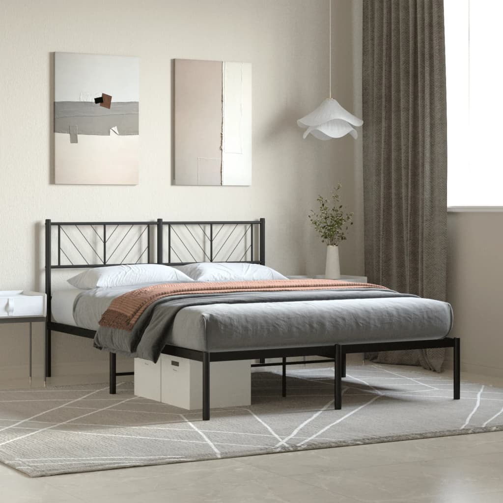 Metal Bed Frame without Mattress with Headboard Black 160 cm 200 cm