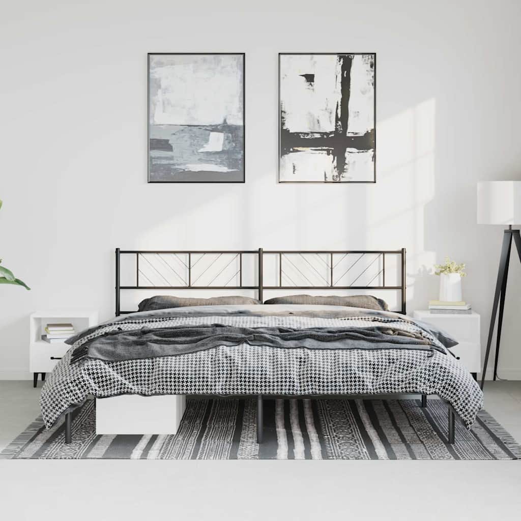 Metal Bed Frame without Mattress with Headboard Black 183 cm 213 cm