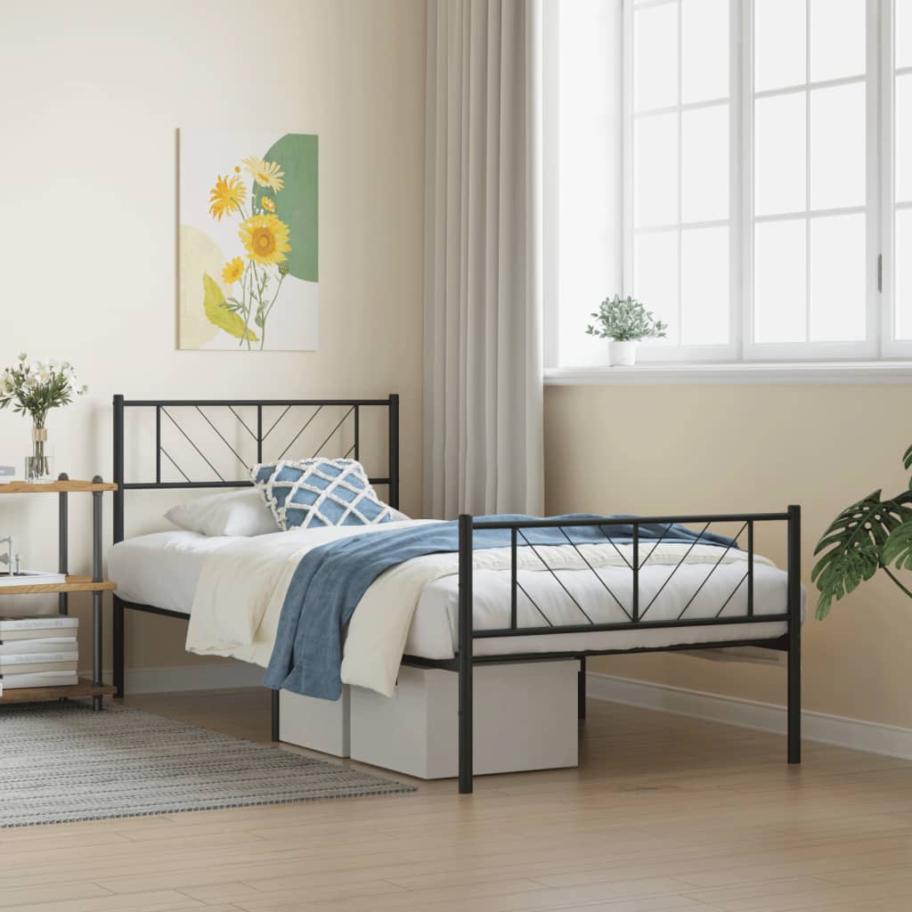 Metal Bed Frame without Mattress with Footboard with Headboard & Footboard Black 90 cm 200 cm