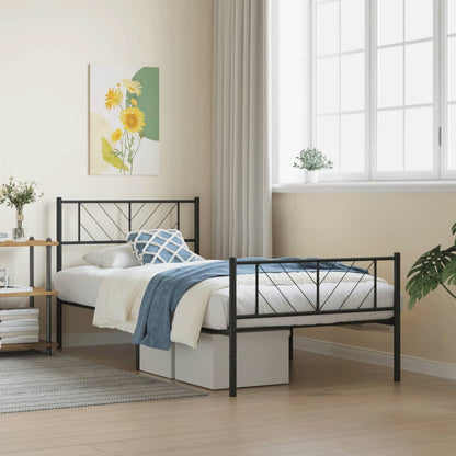 Metal Bed Frame without Mattress with Footboard with Headboard & Footboard Black 100 cm 200 cm