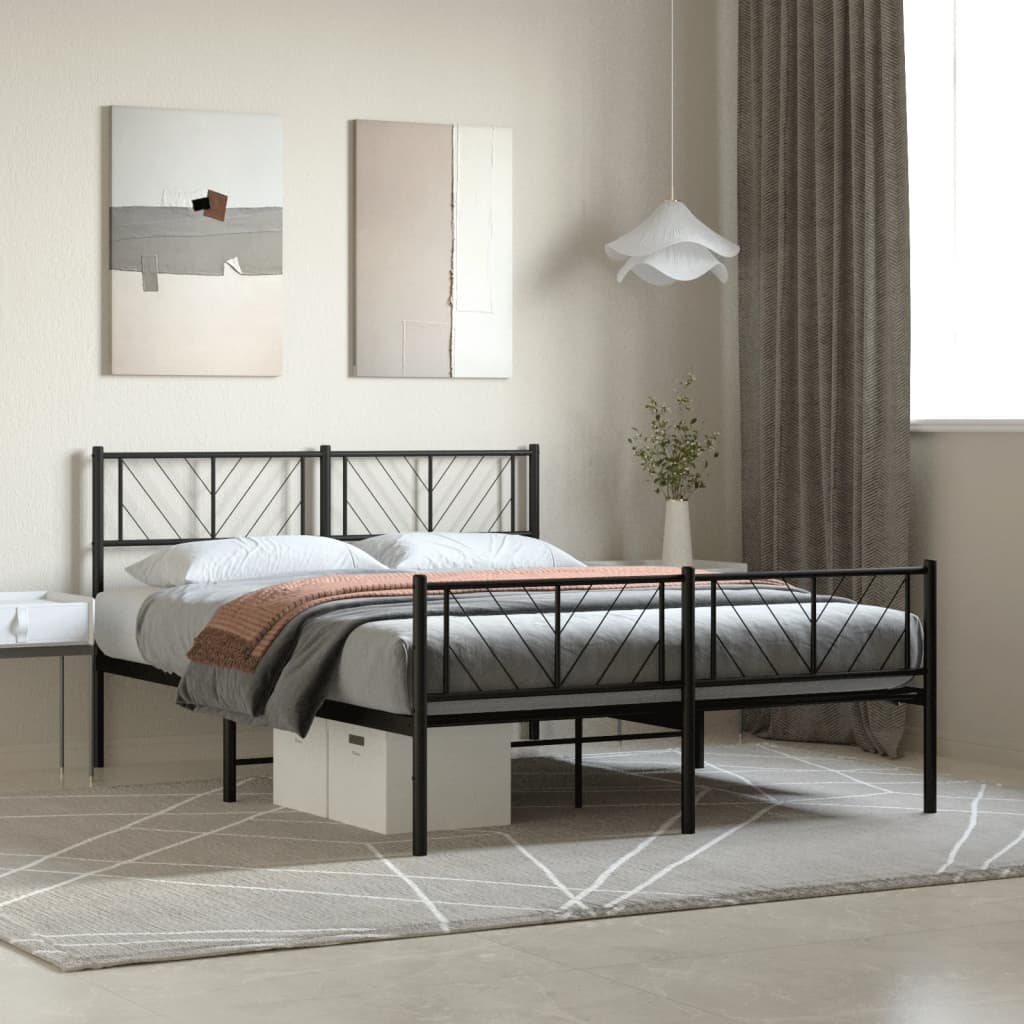 Metal Bed Frame without Mattress with Footboard with Headboard & Footboard Black 140 cm 200 cm