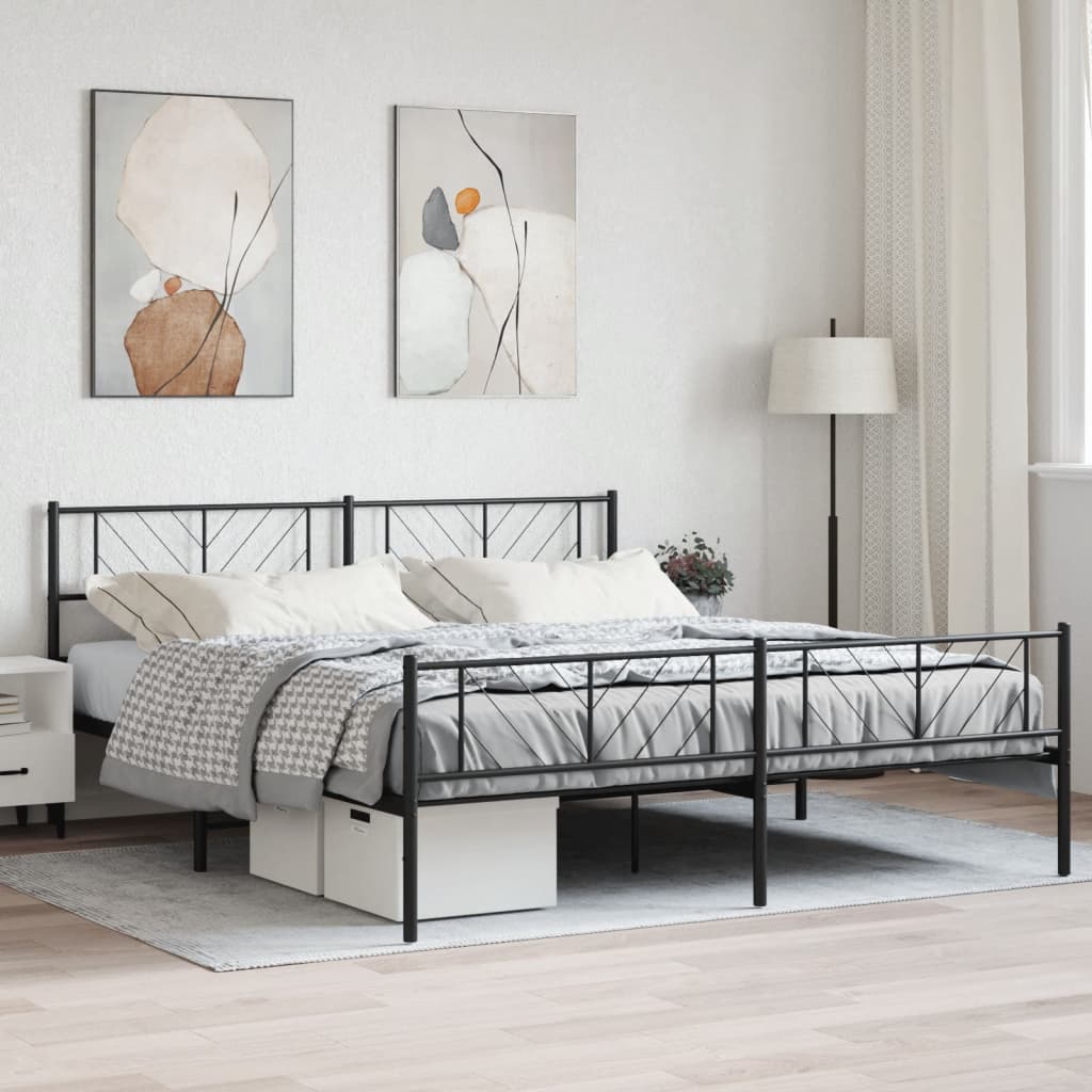 Metal Bed Frame without Mattress with Footboard with Headboard & Footboard Black 180 cm 200 cm