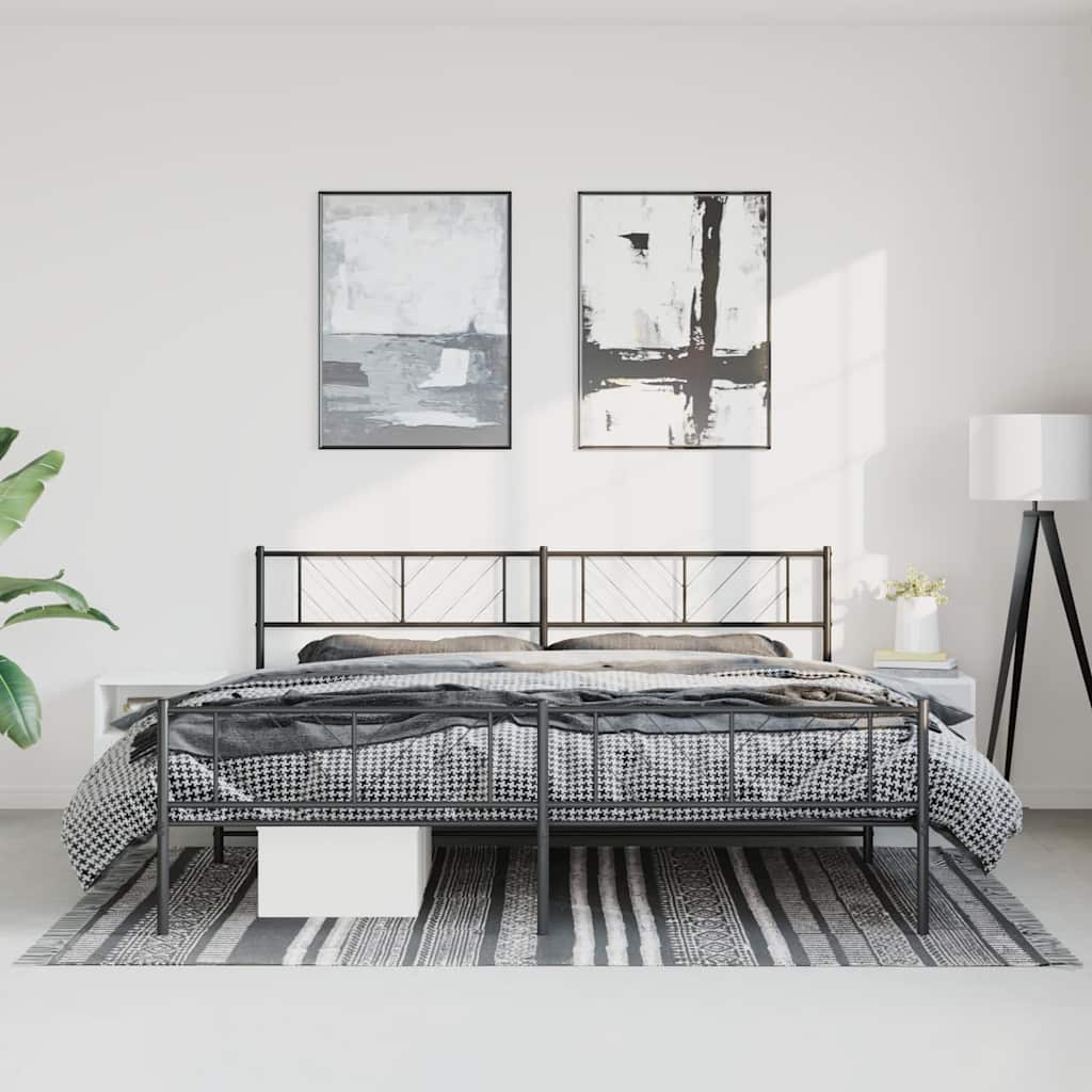 Metal Bed Frame without Mattress with Footboard with Headboard & Footboard Black 183 cm 213 cm