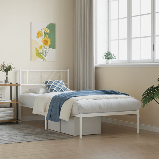 Metal Bed Frame without Mattress with Headboard White 75 cm 190 cm