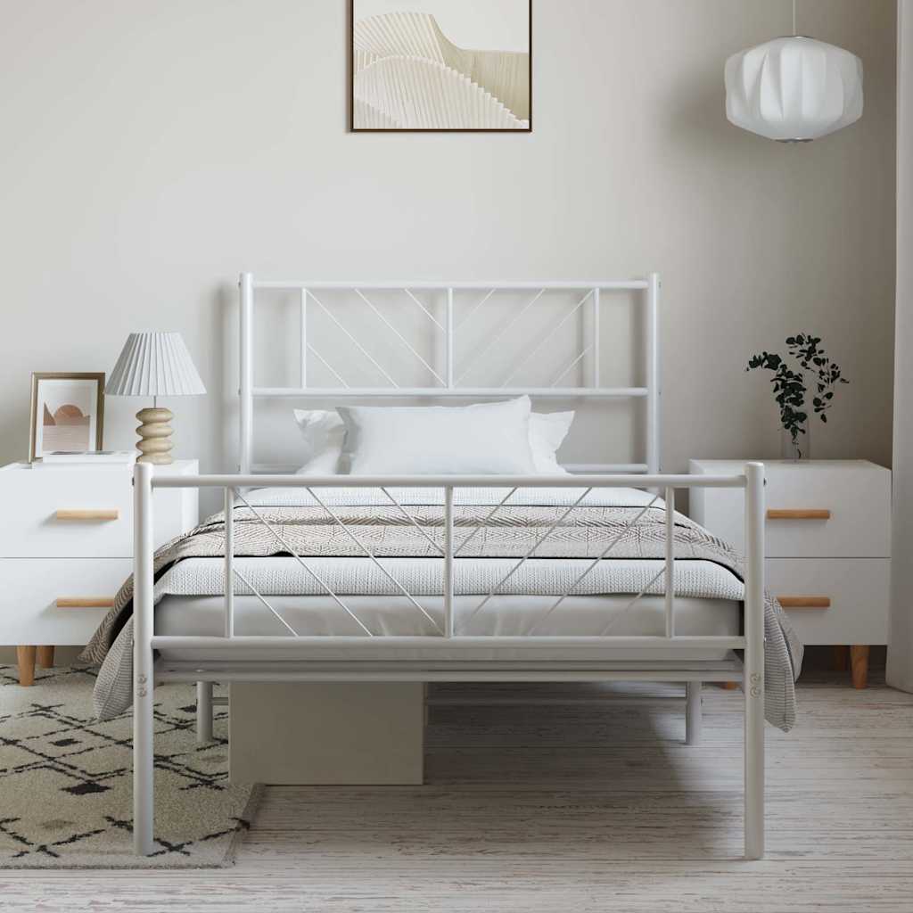 Metal Bed Frame without Mattress with Footboard with Headboard & Footboard White 100 cm 200 cm