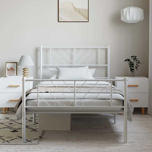 Metal Bed Frame without Mattress with Footboard with Headboard & Footboard White 100 cm 200 cm