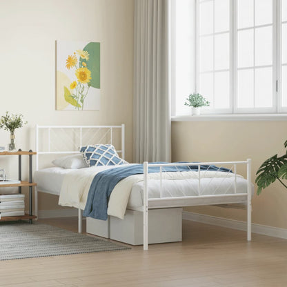 Metal Bed Frame without Mattress with Footboard with Headboard & Footboard White 107 cm 203 cm