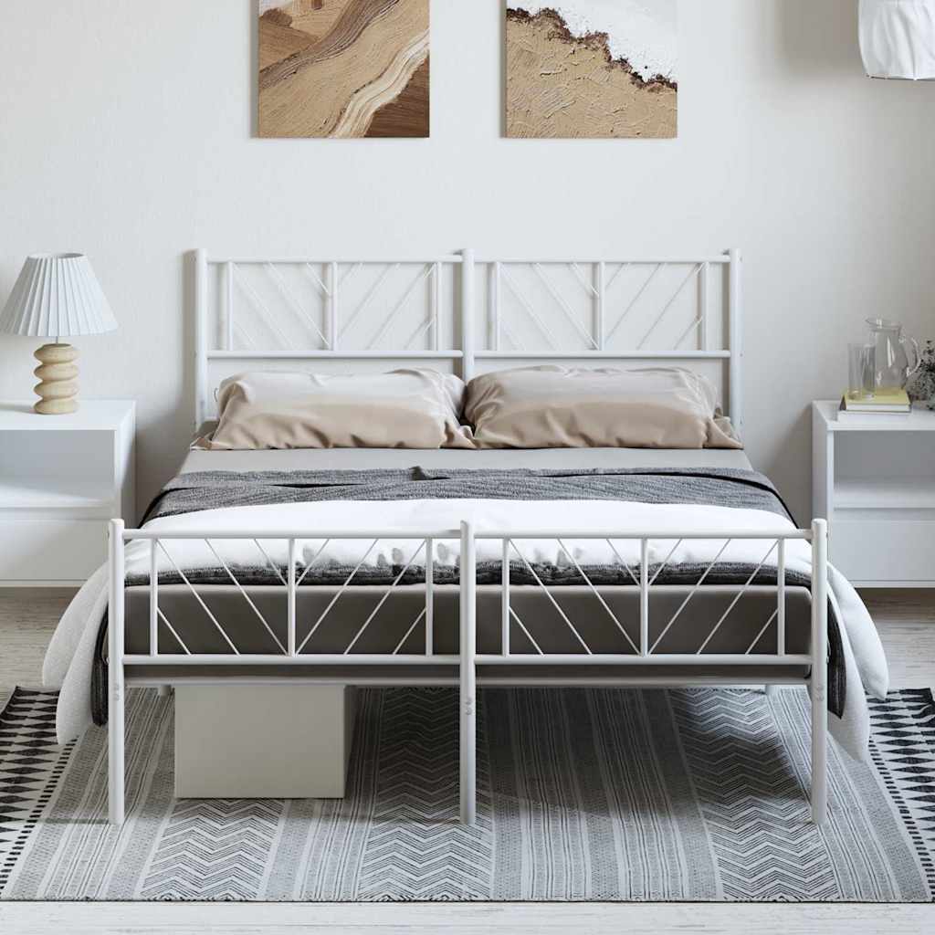 Metal Bed Frame without Mattress with Footboard with Headboard & Footboard White 135 cm 190 cm