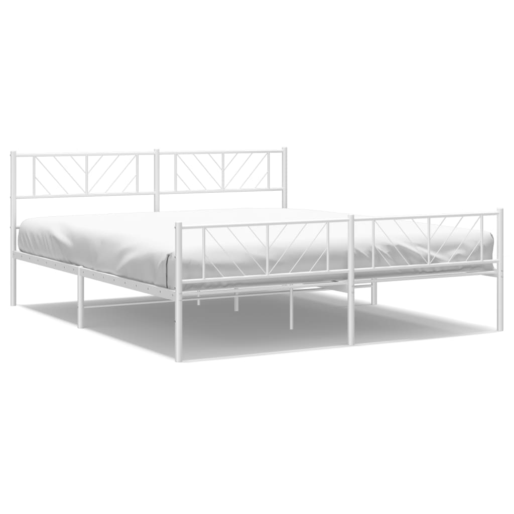 Metal Bed Frame without Mattress with Footboard with Headboard & Footboard White 180 cm 200 cm