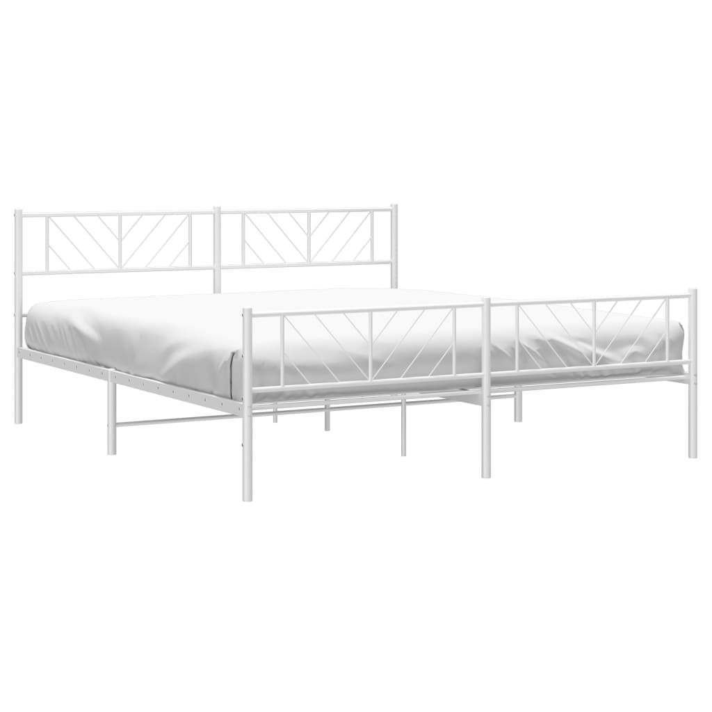 Metal Bed Frame without Mattress with Footboard with Headboard & Footboard White 180 cm 200 cm